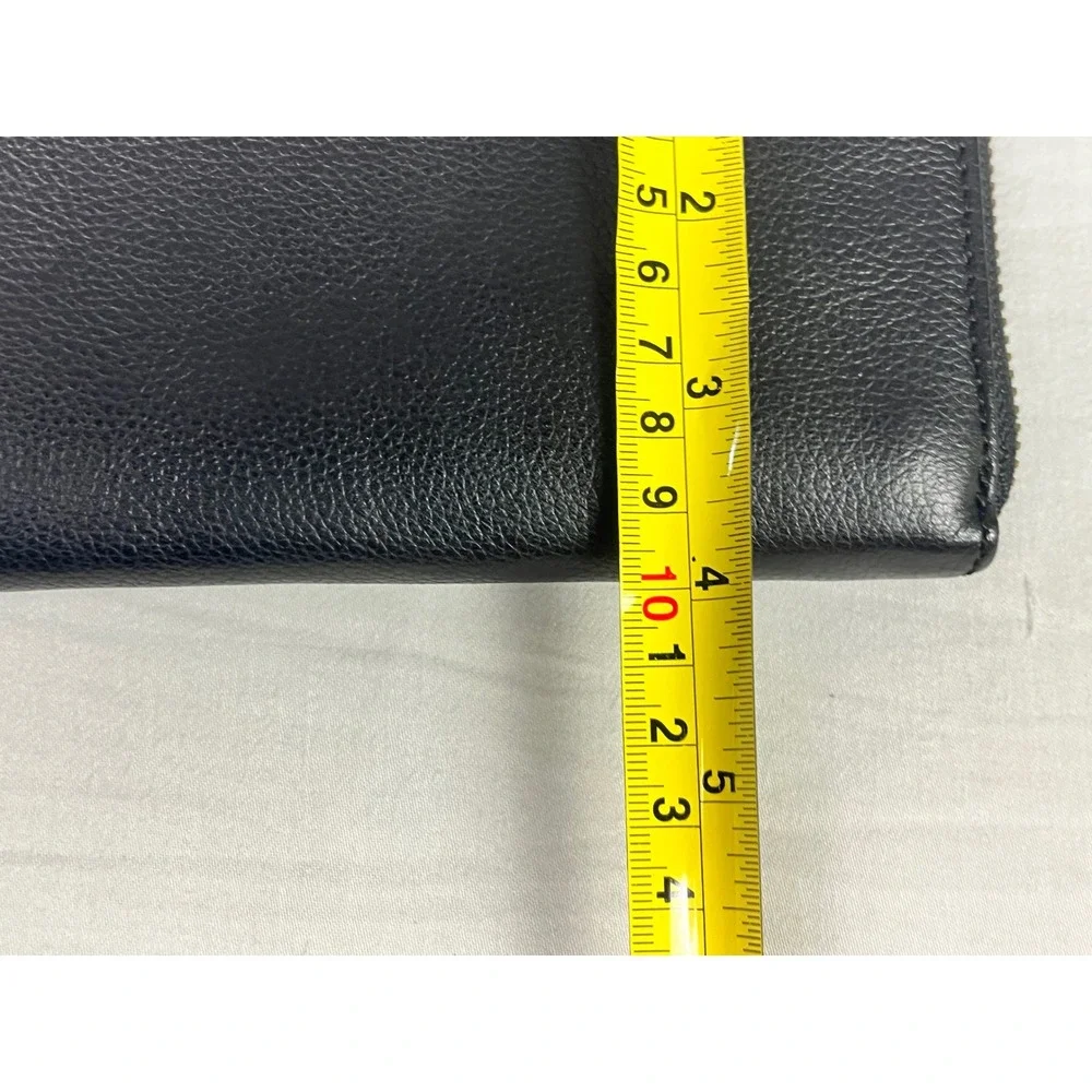 Fossil Logan Zip Around Clutch Wallet Black Pebbled Leather Gold Tone Hardware